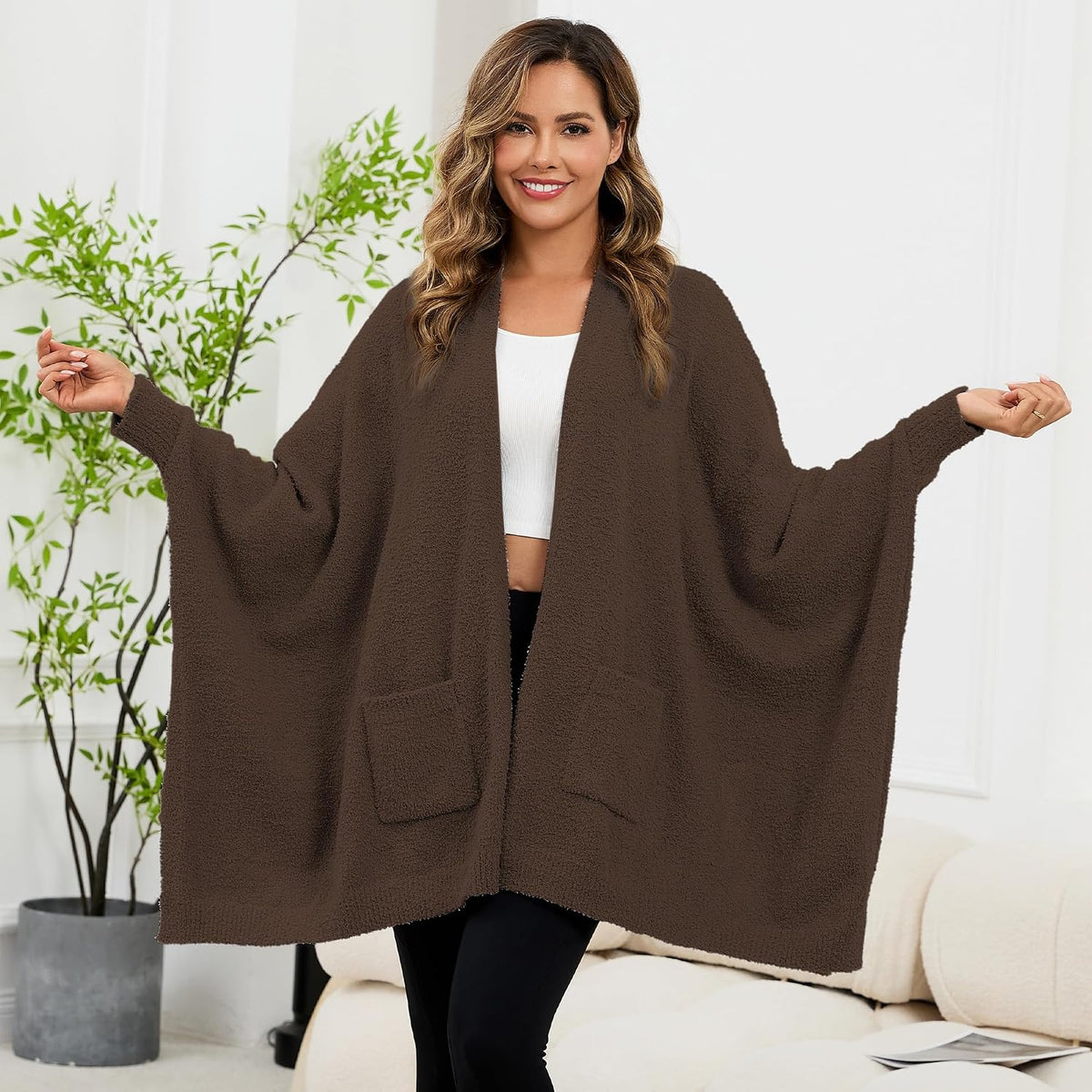 Wearable Blanket Sherpa Poncho Unique Office Work Warm Cozy Shawl TV Throw Blankets, Plush Cape Wrap for Adults