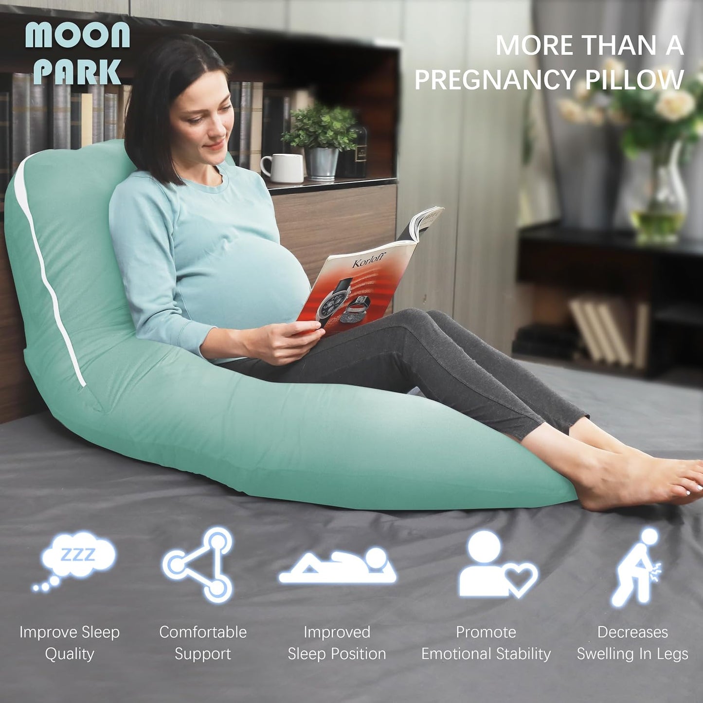 MOON PARK Pregnancy Pillows for Sleeping - 57 Inch U Shaped Full Body Maternity Pillow with Removable Cover - Support for Back, Legs, Belly, Hips - Pregnancy Pillow for Women - Grey