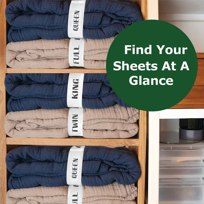 ECOHomes Bed Sheet Organizer Label Bands (King 4PCs Pack, Cream) | Storage Size Label Bands, Bed Sheets Set Organizers, Linen Closet Organization, Elastic Bedding Band, for Organizing Bedsheet