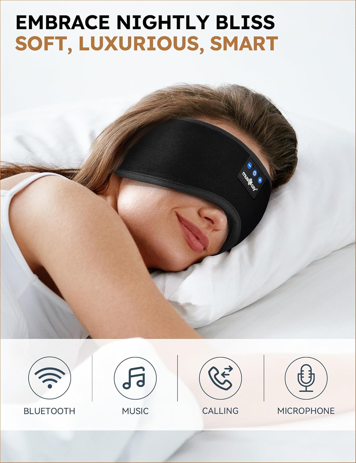MUSICOZY Sleep Headphones Breathable Bluetooth 5.4 Headband 3D Sleeping Headphones, Wireless Eye Mask Earbuds Earphones for Side Sleeper Office Air Travel Cool Tech Gadgets Unique Gifts