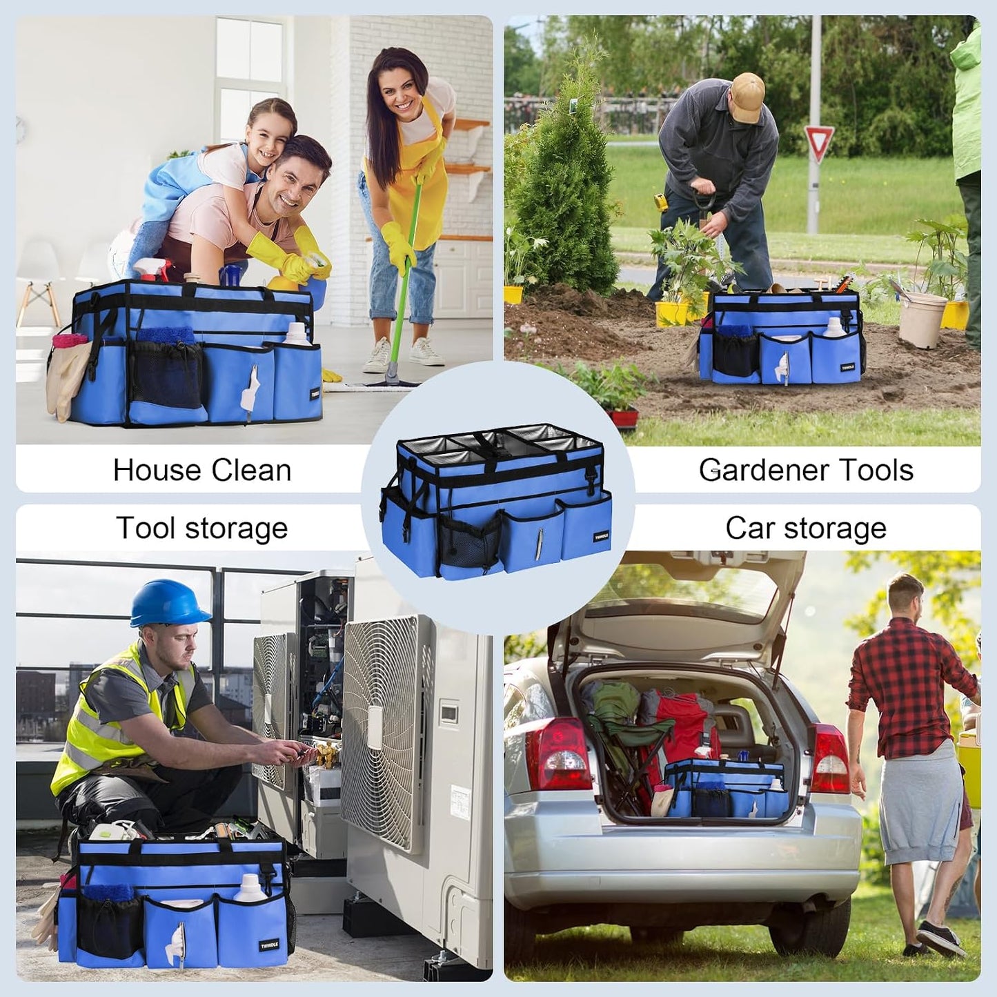 Extra Large Cleaning Caddy Bag with Built-In Support Board, Cleaning Tote Organizer with Removable Divider, Supply Carryall with Adjustable Shoulder Strap and Waist Belt for Cleaners & Housekeeper