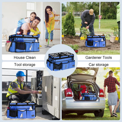 Extra Large Cleaning Caddy Bag with Built-In Support Board, Cleaning Tote Organizer with Removable Divider, Supply Carryall with Adjustable Shoulder Strap and Waist Belt for Cleaners & Housekeeper