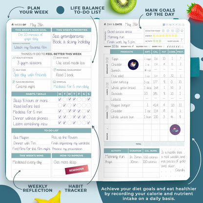 Clever Fox Wellness Planner & Food Journal for Weight Loss, A5 Orange | 5.8"x8.3" nutrition & exercise tracker for women tracking meals, diet & symptom diary, calorie counter notebook, stickers