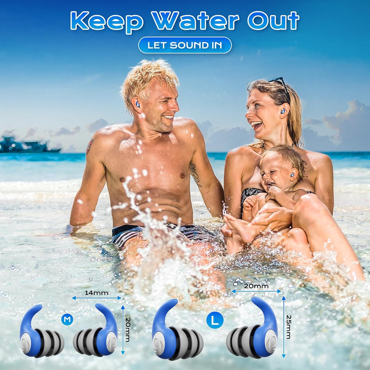 Waterproof Swimming Ear Plugs for Adults Kids, 3 Pairs Soft Silicone