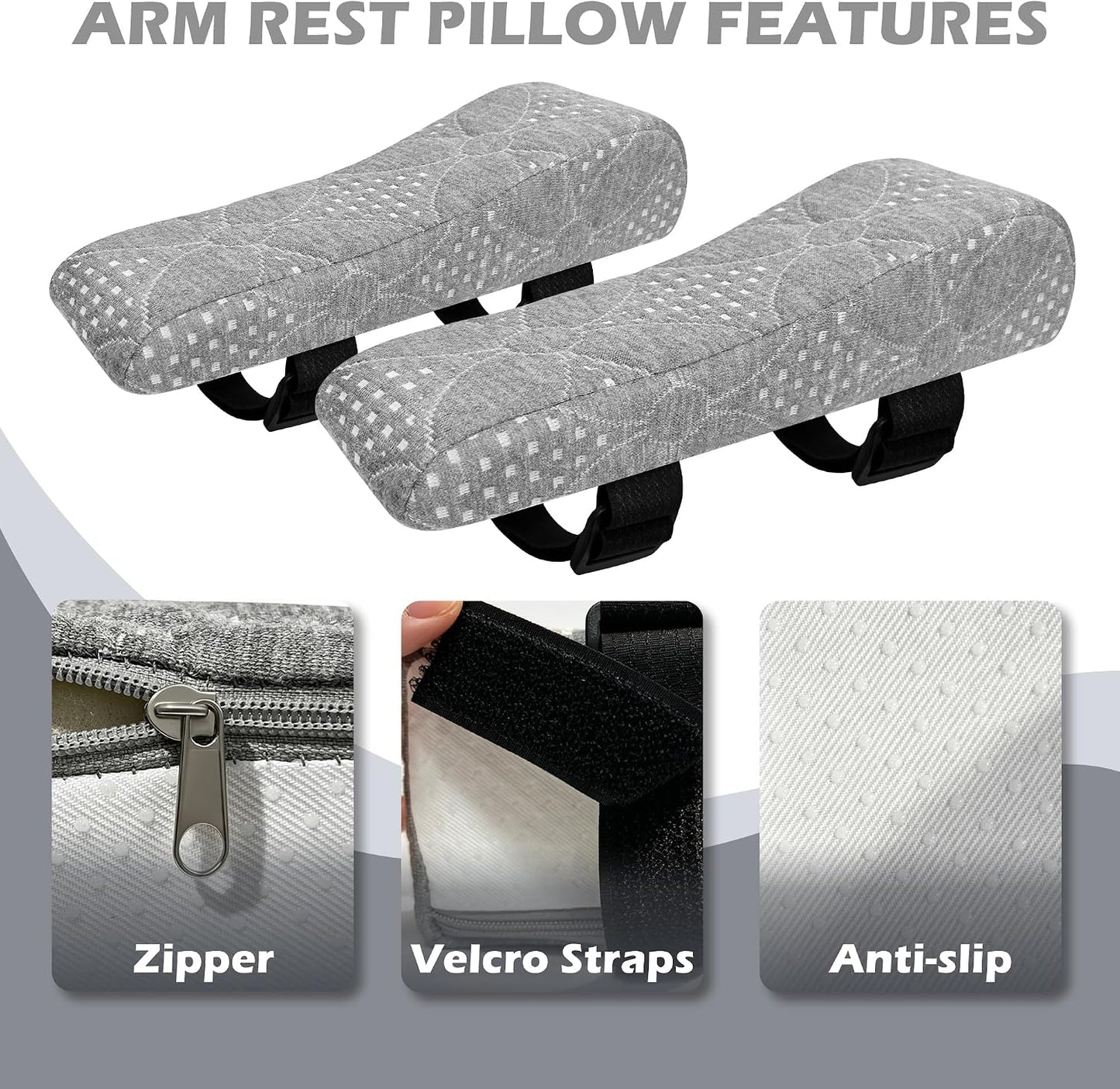 Soft Office Chair Armrest Pads, Comfort Elbow Pillows | Gray Arm Rest Pads, Set of 2