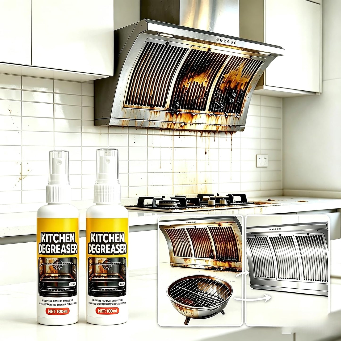 Grill Cleaner Spray, Heavy Duty BBQ Degreaser for Outdoor Grates | Multi-surface for Ovens, Stovetops, Air Fryers, Stainless Steel, Fast-Acting Grease Removal, Home & Commercial Kitchen
