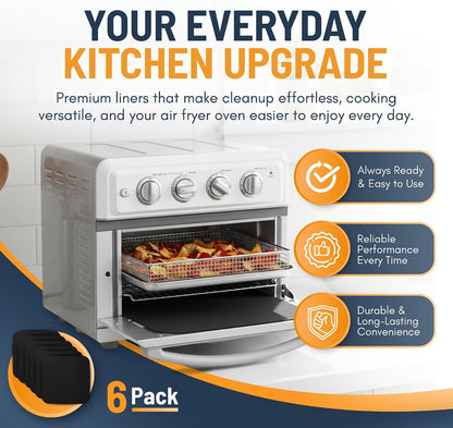 Toaster Oven Liners for Bottom of Oven (4 Pack) Reusable Non-Stick Heat Resistant Toaster Liners, Compatible with Breville, Cuisinart, Black & Decker, Dash, and More - Air Fryer Liners 12"x12" (Black)