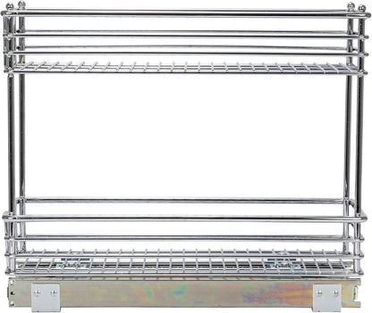 Household Essentials Glidez Multipurpose Chrome-Plated Steel Pull-Out/Slide-Out Storage Organizer for Cookware and Bakeware - 2-Tier Design - Fits Standard Size Cabinet or Shelf, Chrome