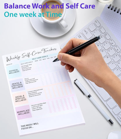 4 Pack Self Care Weekly Tracker Notepads (2 Blank + 2 Guided), 6 ''x 9'' | Planner Pads, 52 Pages Each, Undated Self Care Pads for Physical, Mental and Emotional, Social and Spiritual, Workplace