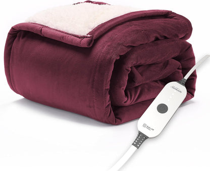 Sunbeam Electric Throw Royal Mink Sherpa Heated Blanket, 4 Heat Settings, 4-Hour Auto Shut-Off, Fast Heating, Luxurious and Ultra Comfy, Cabernet Color, 50" x 60"