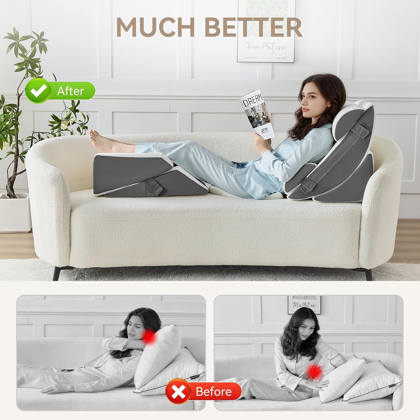 Yojoker Leg Elevation Pillows for Swelling, Memory Foam Wedge Pillow for Legs Blood Circulation, Leg Elevation Pillows for After Surgery, Knee Wedge Pillow for Sleeping Back Hip Ankles Relief