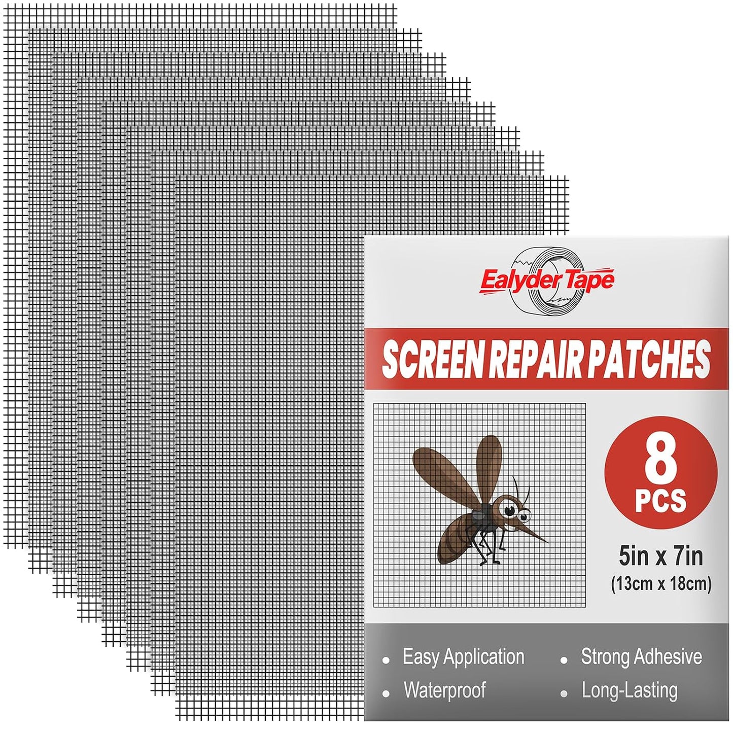 8 Sheets Window Screen Repair Patches Black 7" x 5" Fiberglass Mesh Tape | Heavy Duty Fiberglass Screen Repair Patches, 7"x5" Self-Adhesive, Quick Fix for Window Screen Tears & Holes, Black