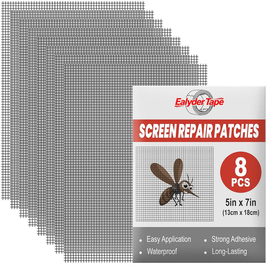 8 Sheets Window Screen Repair Patches Black 7" x 5" Fiberglass Mesh Tape | Heavy Duty Fiberglass Screen Repair Patches, 7"x5" Self-Adhesive, Quick Fix for Window Screen Tears & Holes, Black