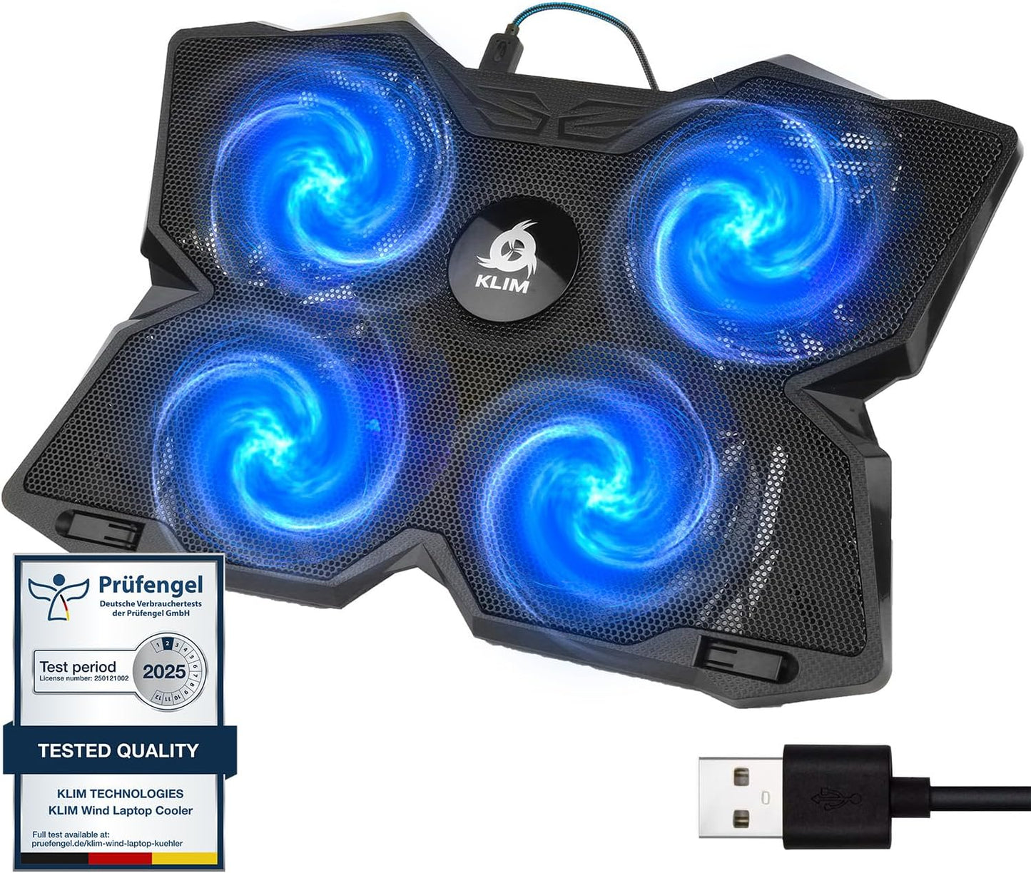 KLIM Wind Laptop Cooling Pad - More Than 500 000 Units Sold - New Version - The Most Powerful Rapid Action Cooling Fan - Laptop Stand with 4 Cooling Fans at 1200 RPM - USB Fan - PS5 PS4 - RGB