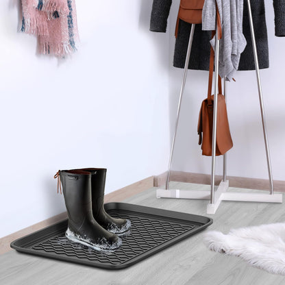 Stalwart All-Weather Outdoor or Indoor Boot Tray, Black | Weather-Resistant Hard Plastic Shoe Mat with Raised Edge for Deck, Patio, or Entryway Decor