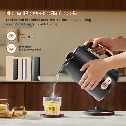 OLEGA Electric Tea Kettle: 1200W Fast Boil Electric Water Kettles 1.5L | Stainless Steel Kettle; Large Electric Water Kettle; Plastic Free Teapot; Auto Shut-Off Water Boiler; Fast Boil Kettles