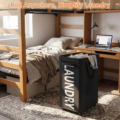 Optish Laundry Basket with Wheels, 90L Rolling Laundry Hamper with Wheels, Large Clothes Hamper on Wheel with Removable Mesh Bag for Bedroom, Dorm Room Essentials, Black