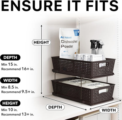 Simple Houseware 2 Tier Pull-Out Sliding Drawer Under Sink Storage, White | Great for Kitchen Bathroom Tray Shelf Organizer