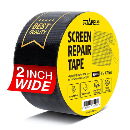 Black Window Screen Repair Tape, 4 in X 15 FT, Screen Repair Kit for Windows or Doors, Strong Adhesive Patch Kit Fiberglass Mesh Tape