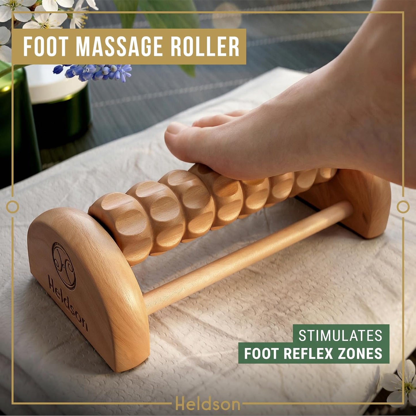 Wooden Massage Set 6 Pcs – Wood Therapy & Trigger Point Tools | Dermatest "excellent", FSC 100% wood, foot roller, back & body massager, incl. reflexology charts & cotton bag