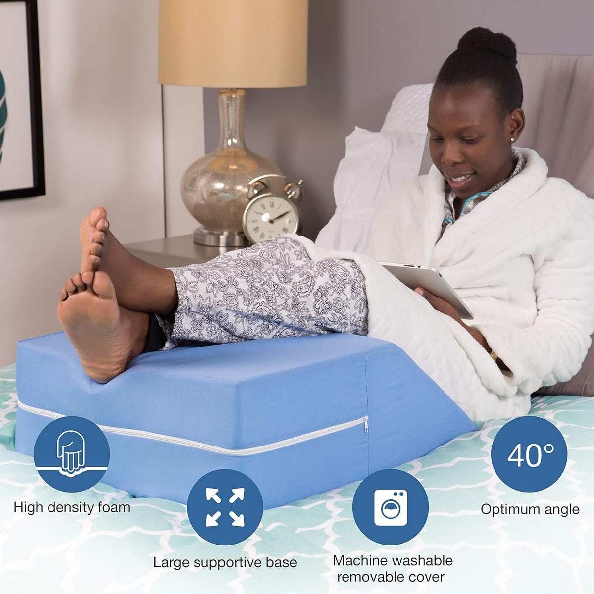 DMI Firm Leg Wedge Pillow for Back Pain Relief (FSA Eligible), High-Density Foam, Bed Wedge Pillow For Legs Elevation, Knee Pain, Post Surgery Pillow, Circulation and Swelling, Pregnancy, Blue