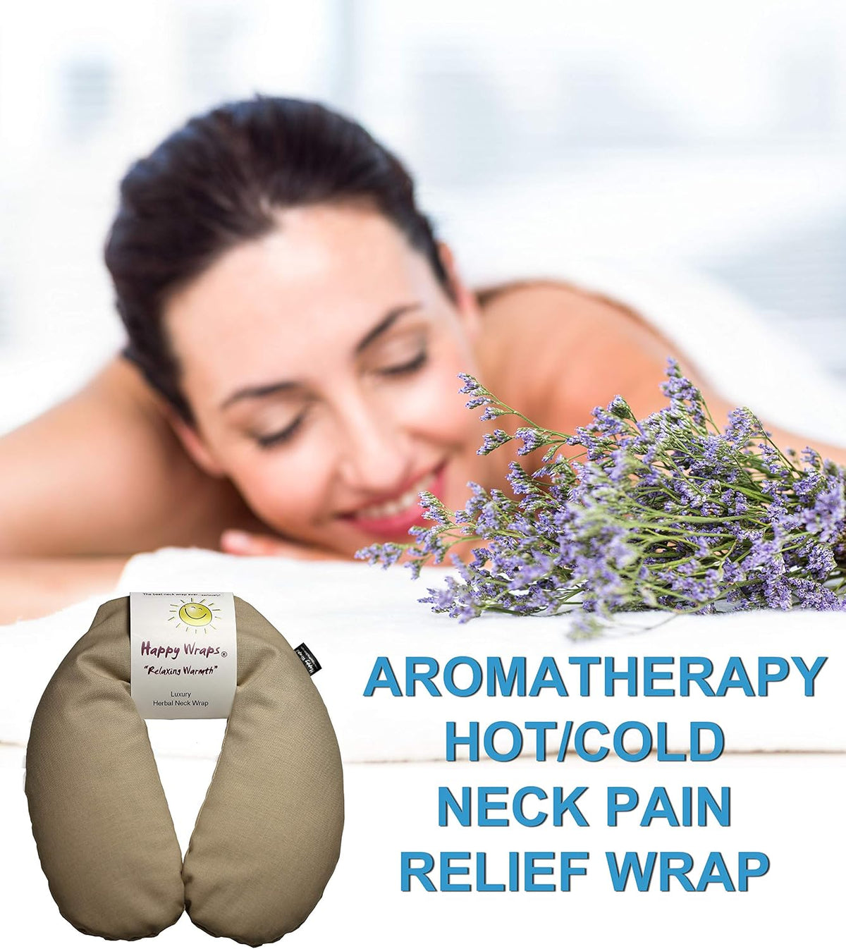 Microwavable Herbal Neck Wrap - Hot Cold Aromatherapy Neck Warming Pillow - Heating Pad for Migraines, Stress, Gifts for Women, Birthdays, Christmas and Free Sleep Mask - Purple Cotton