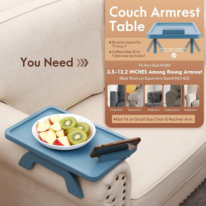 Couch Arm Tray,Bamboo Sofa Clip on Side Table,Foldable Couch Armrest Table with 360°Rotating Phone Holder,Anti Slip Food Trays for Eating/Drinks/Snacks/Remotes 15.35" x 9.85"