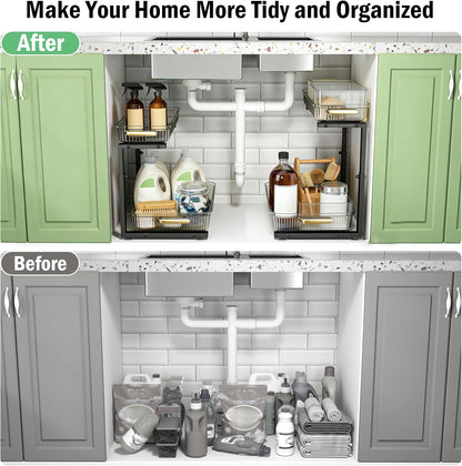 ARSTPEOE Under Sink Organizer - 2 Pack Multi-Purpose Pull-Out Storage Shelf | Slide out Pull out Cabinet Organizer Shelf, Storage for Kitchen Bathroom