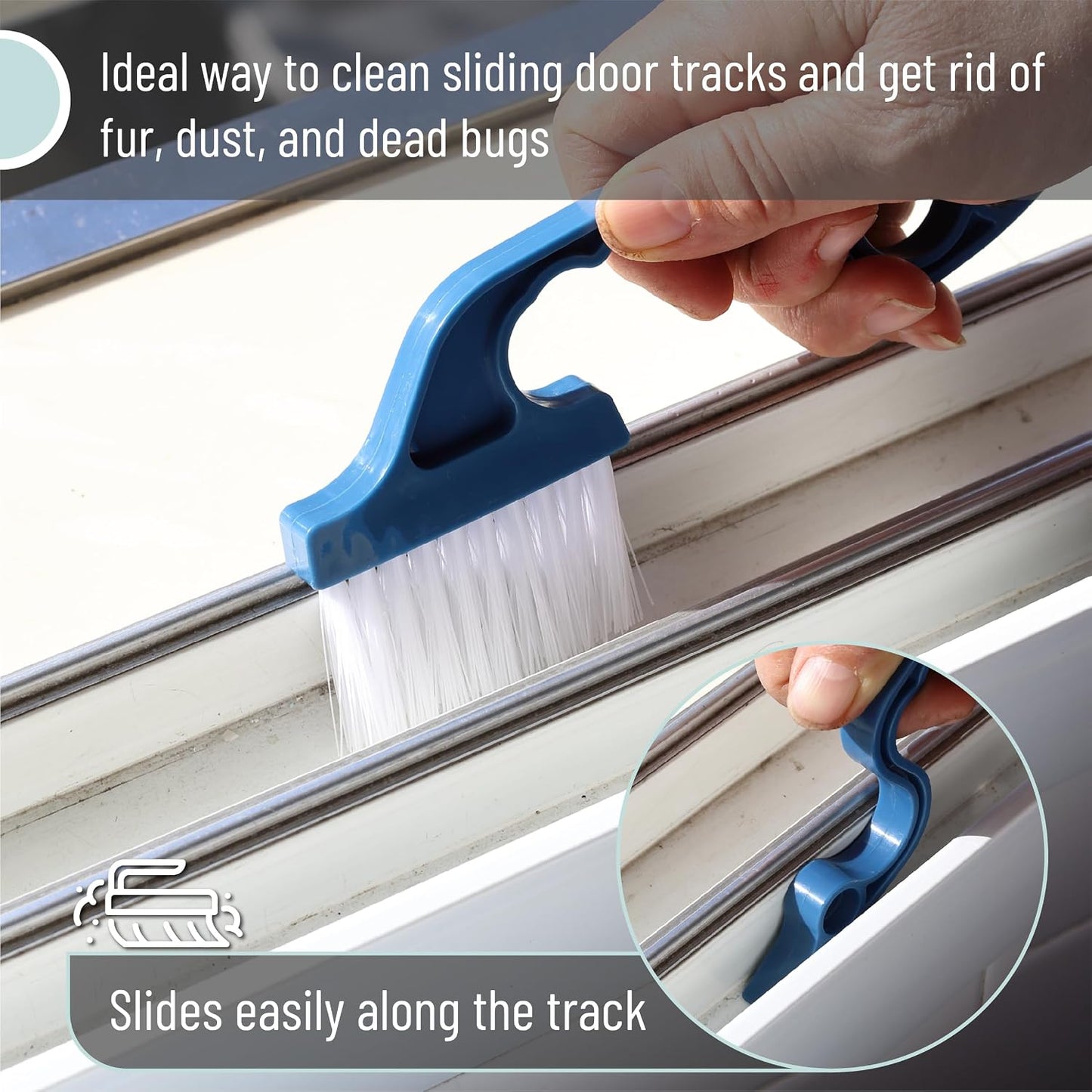 Slick- Window Track Cleaning Brush, 2 Pack, Yellow/Purple Ergonomic Handle, Built-in Scraper, Multipurpose, Window Track Cleaning Tools
