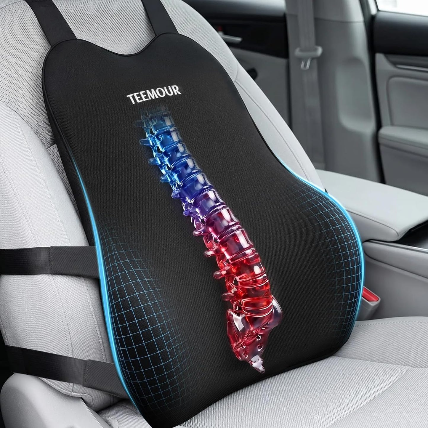 Teemour High Back Support Pillow for Office Chair, Fully Support Back Cushion - Memory Foam Lumbar Support Pillow for Office Chair, Desk, Gaming Chair, Promotes Posture Pain Relief Adjustable Straps