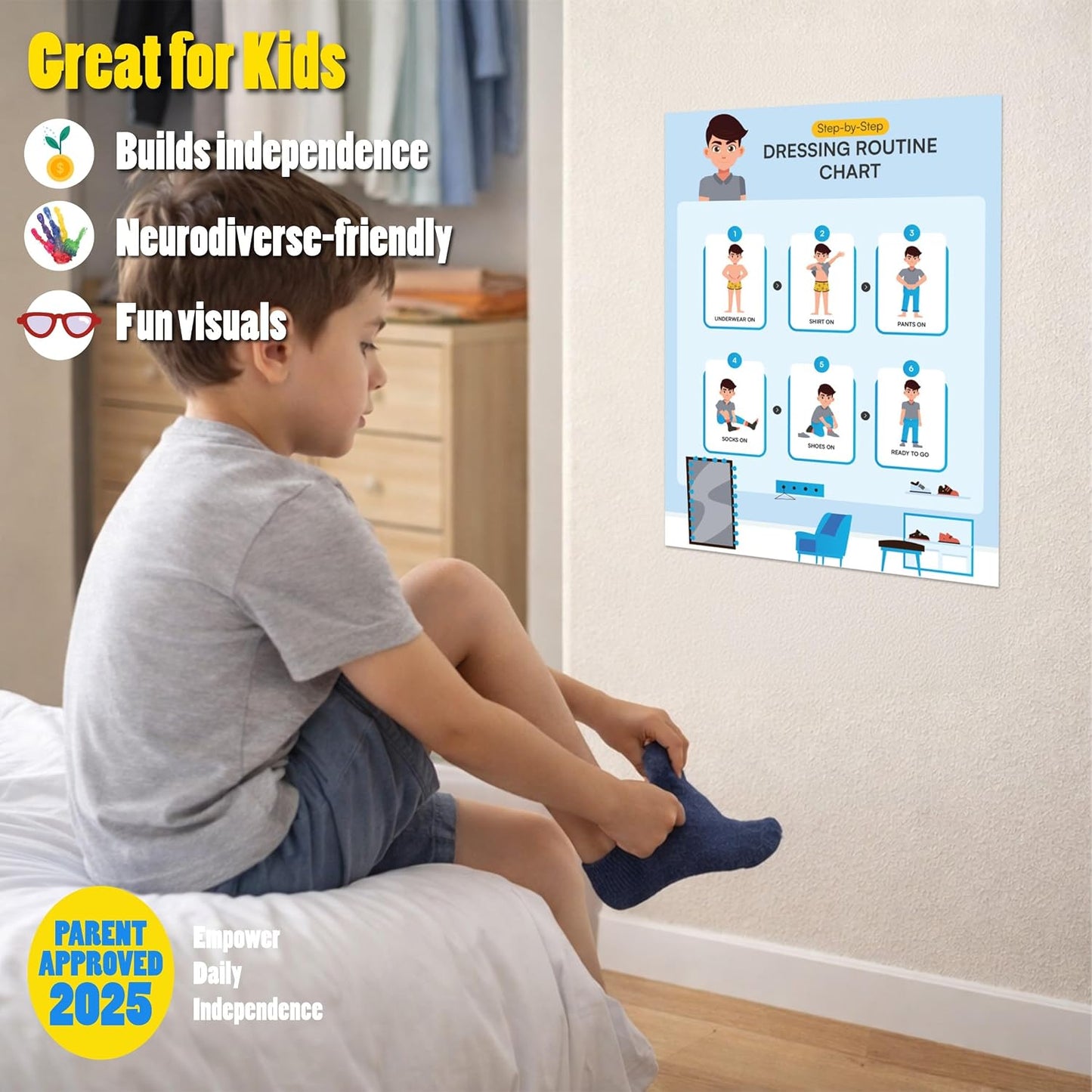 Morning Routine Chart for Kids – Step-by-Step Visual Schedule (9x12 Laminated) | Self-Care Educational Chart for Children, Special Needs & Autism – Morning Routine Support – English