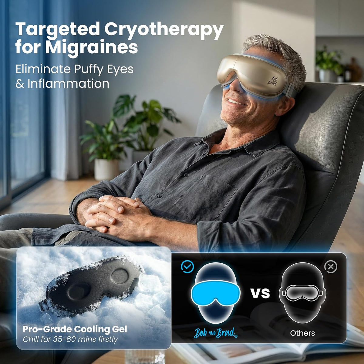 BOB AND BRAD Eye Massager with Heat FSA Eligible HSA, Birthday Gifts for Women Men Mom, Heated Eye Mask for Migraines with Music, Smart Migraine Massager for Dry Eyes Relief & Improve Sleep