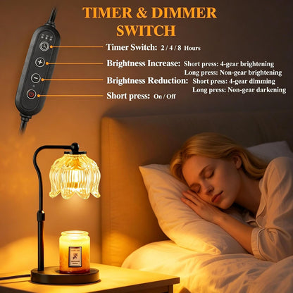 CASTLELIFE Electric Candle Warmer Lamp with Timer & Dimmer, Height Adjustable Wax Warmer for Jar Candles, Flower Wax Melter with Wood Base, Home Decor House Warming Gifts for Women Mom, Natural Wood