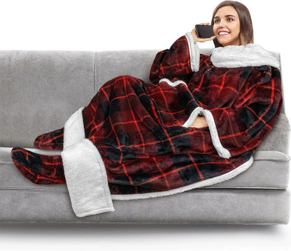 PAVILIA Fleece Blanket with Sleeves, Foot Pockets for Women Men Adults, Plush Wearable Blanket Throw Wrap, Warm Snuggle Blanket Robe, Cozy Gift Ideas Wife Mom, Dark Purple
