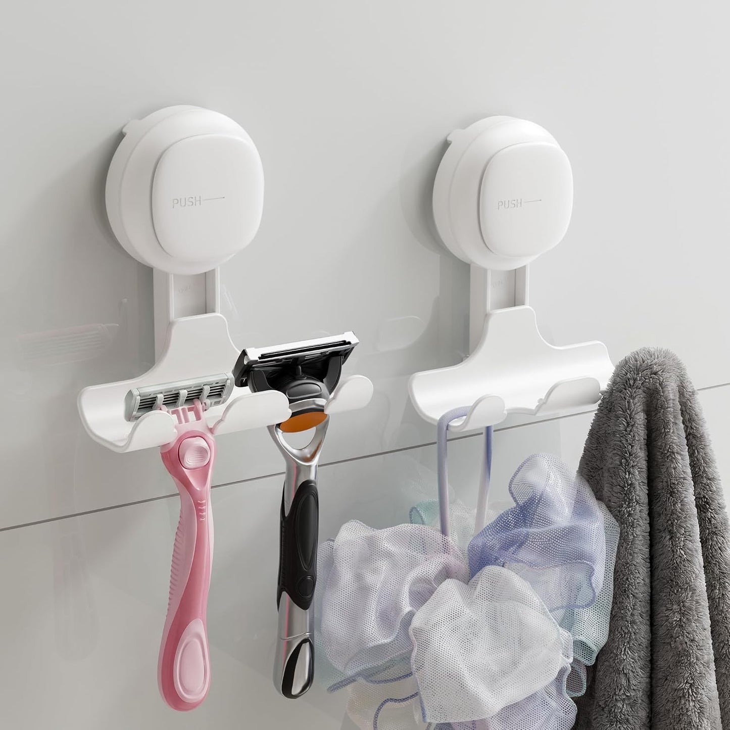 TAILI 2 Pack Upgraded Suction Cup Razor Holder for Shower Waterproof, Black | Visible Safety Indicator, Rust-Resistant Bathroom Organizer, No-Drill Glass Shower Wall Hook for Towel,Loofah,Razor,Squeegee