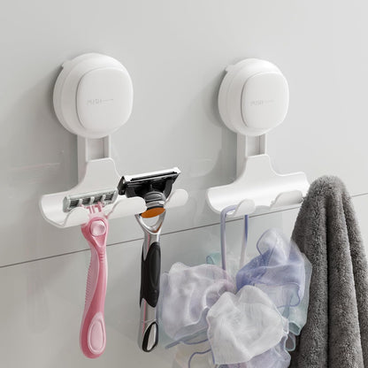 TAILI 2 Pack Upgraded Suction Cup Razor Holder for Shower Waterproof, Black | Visible Safety Indicator, Rust-Resistant Bathroom Organizer, No-Drill Glass Shower Wall Hook for Towel,Loofah,Razor,Squeegee
