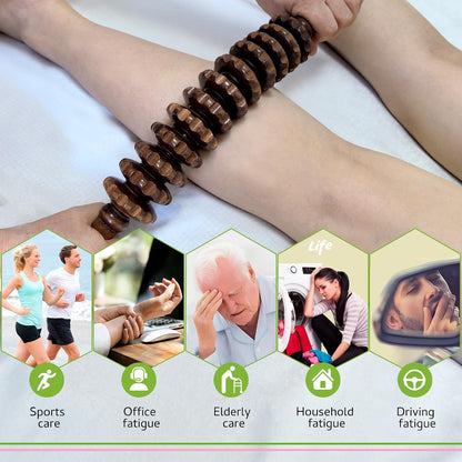 Wooden Massager Handheld Roller Trigger Point Massager Stick for Fascia, Cellulite, Muscle & Abdomen , Body Therapy Massager, Muscle Belly Relief Tool…
