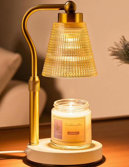 Candle Warmer Lamp for Jar Candles, Height Adjustable & Dimmable with 2/4/8H Timer, 2*50W Halogen Wax Melter Warmer for Home Office Décor, Flameless & Smokeless, Gift for Women Mom, Black-Clear/1 Pack