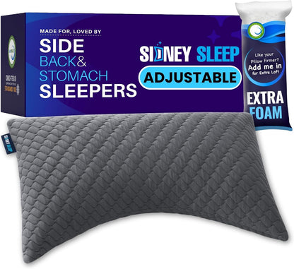 Sidney Sleep Adjustable Curved Pillows for Neck and Shoulder Support with Extra Shredded Fill - Cervical Contour Pillow for Side and Back Sleepers - Queen Size 19" x 29" CertiPUR-US Certified (White)