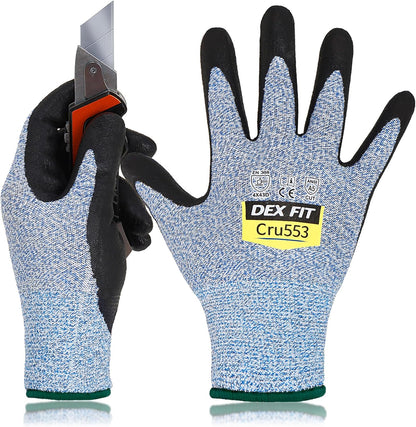 DEX FIT Level 5 Cut Resistant Gloves Cru553, 3D-Comfort Fit, Firm Grip, Thin & Lightweight, Touch-Screen Compatible, Durable, Breathable & Cool, Machine Washable; Grey L (9) 1 Pair