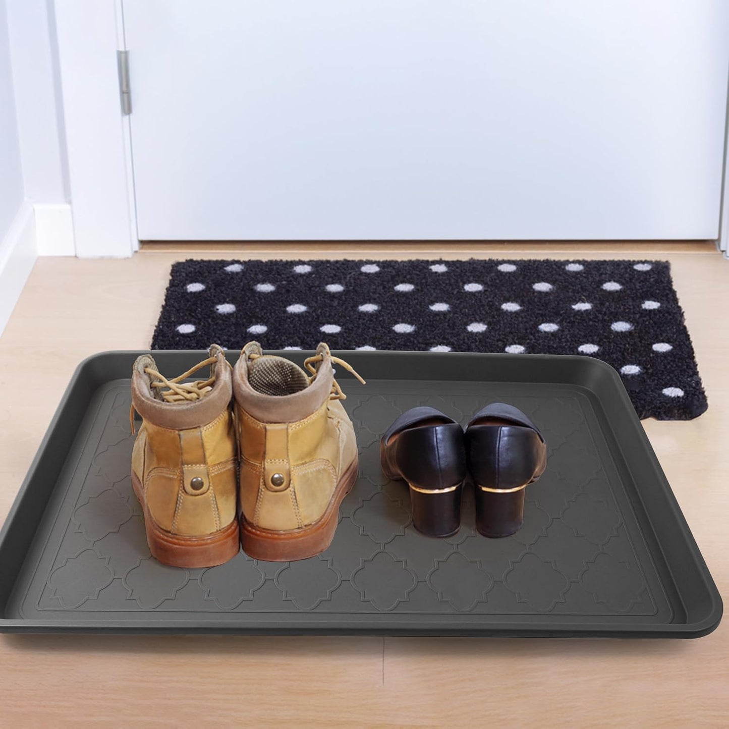 WATANIYA PET Boot Tray for Entryway Indoor, Heavy Duty Shoe Mat Tray 2 Packs, 16.7"x12.8" Waterproof Shoes Trays with Raised Edge, Outdoor Multi-Purpose Mats for Boots, Garden, Pets