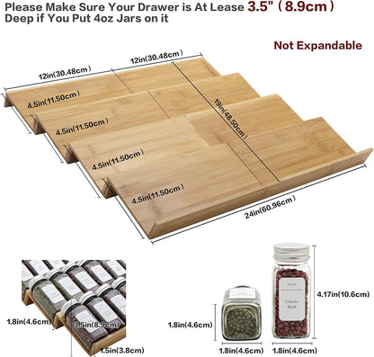 Bamboo Spice Rack Drawer Organizer - 8 Pieces Set- 7" Wide Per Piece - Combine Pieces Into 14" Wide Rack (7" or 14")