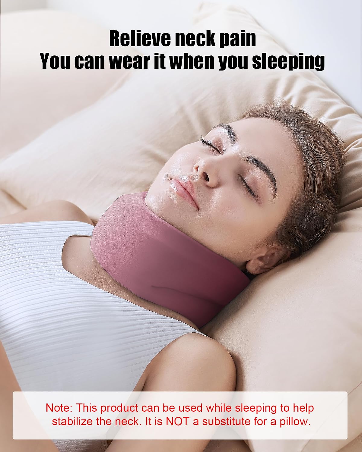 Neck Brace for Sleeping - Cervical Collar Relief Neck Pain and Neck Support Soft Foam Wraps Keep Vertebrae Stable for Relief of Cervical Spine Pressure for Women & Men Rose Pink Large Size