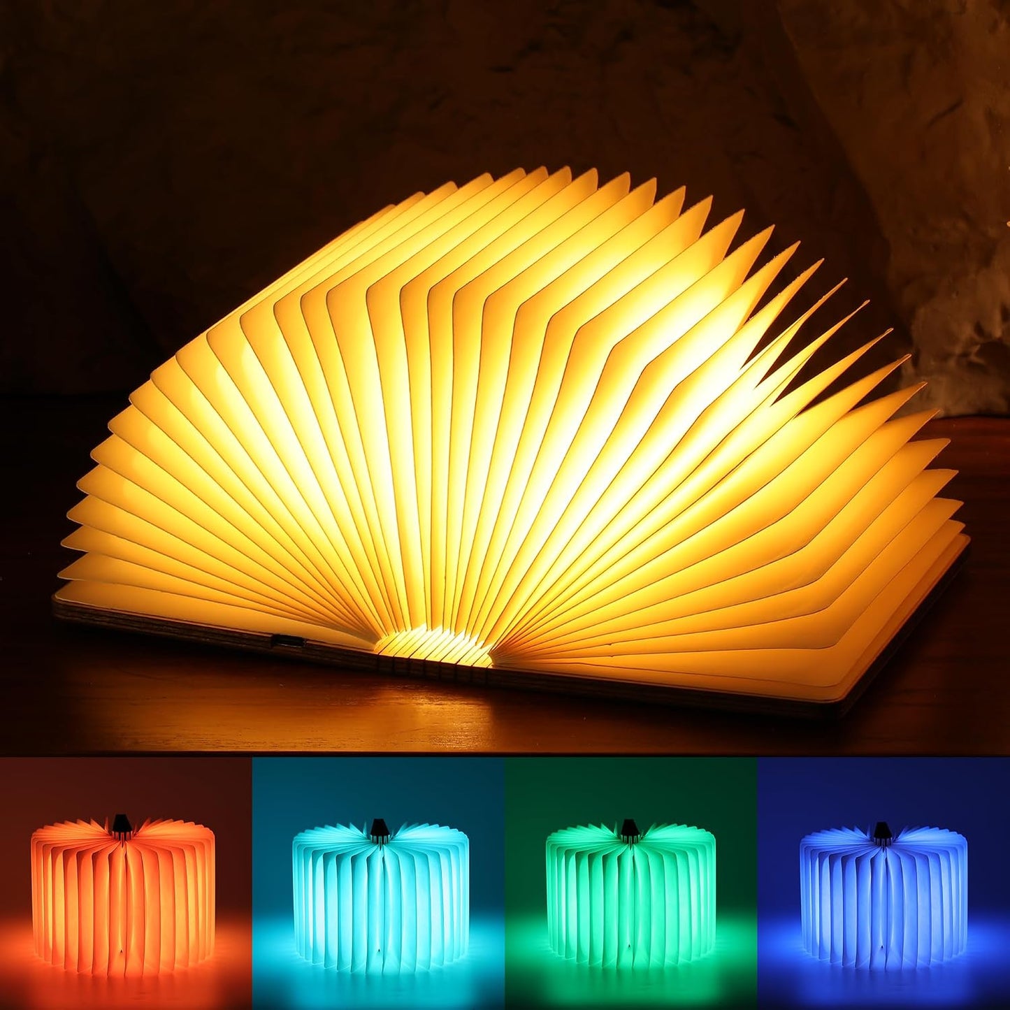 4.7 in Wooden Book Lamp, Book Lovers Gifts,Teacher Appreciation Gifts | Folding Book Light, Ambient Lighting for Home Library Bookshelf Decor, Gift for Men Reader Bookworm Birthday (Maple)
