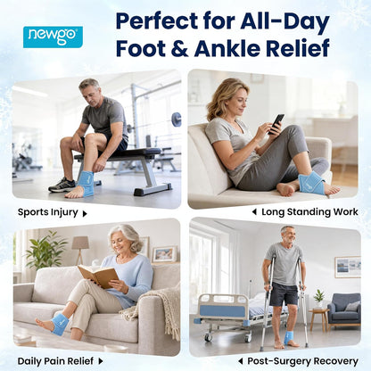 NEWGO Ankle Ice Pack Wrap for Plantar Fasciitis, Swelling & Sprain Relief | Reusable Heel Pain Relief, Stay Cold Longer, Flexible Gel, Leakproof, Easy to Wear, Achilles Tendonitis, Injury Recovery