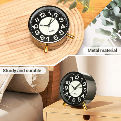 Tetino Analog Alarm Clocks,Retro Metal Desk Silent Non Ticking Small Clock with Night Light,Battery Operated,Simple Design,for Bedrooms, Bedside,Office,Home Décor (Green)