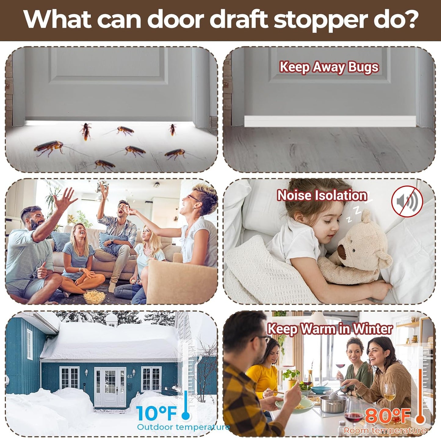 Ohuhu Door Draft Stopper, 1" Wide Adhesive Weather Stripping Seal, 39" | self-adhesive silicone, for interior exterior doors, 3-layer soundproof, save energy, blocks drafts, noise, light, dust, bugs