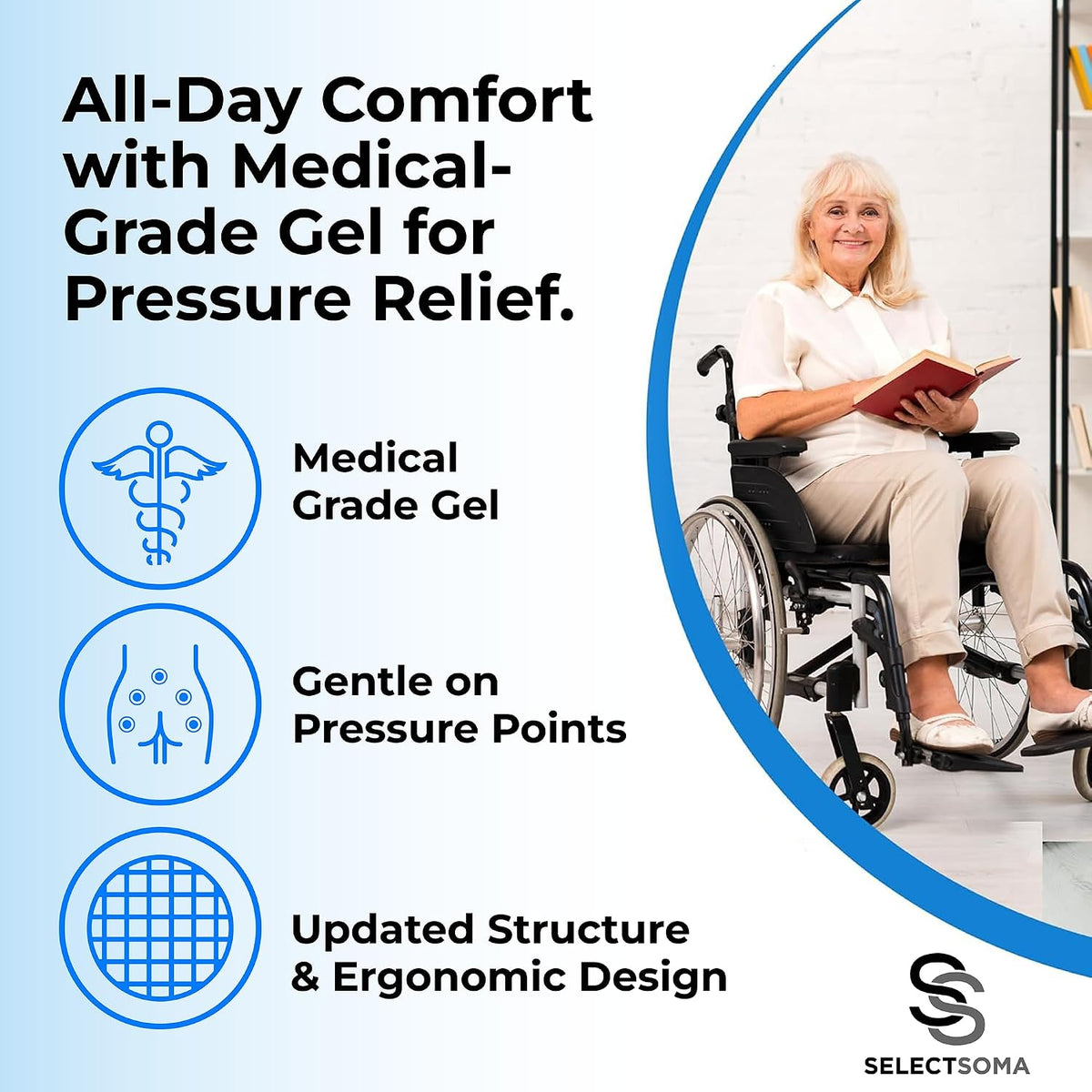 Gel Seat Cushion for Long Sitting, Pressure Relief for Tailbone and Back