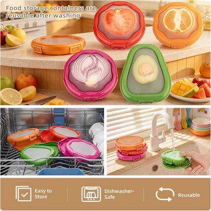 TQRR Avocado Saver and Onion Holder-4Pcs Fruit Fresh Storage Containers | Reusable Silicone, Refrigerator Use, For Fruits & Vegetable Containers, Fits Apples, Lemons, Potatoes, Oranges,Tomatoes