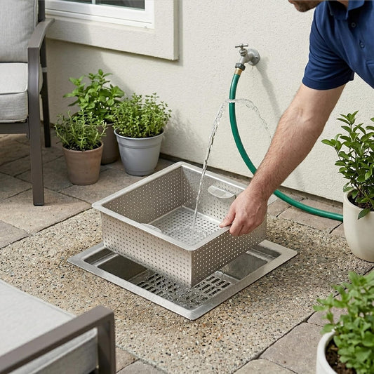 Commercial Stainless Steel Floor Drain Strainer Basket with Flanged Top, 8.5 x 8.5 x 3 Inch Heavy Duty Drain Filter Insert, 1/8 Inch Perforated Drain Catcher for Restaurant Kitchen Floor Drains